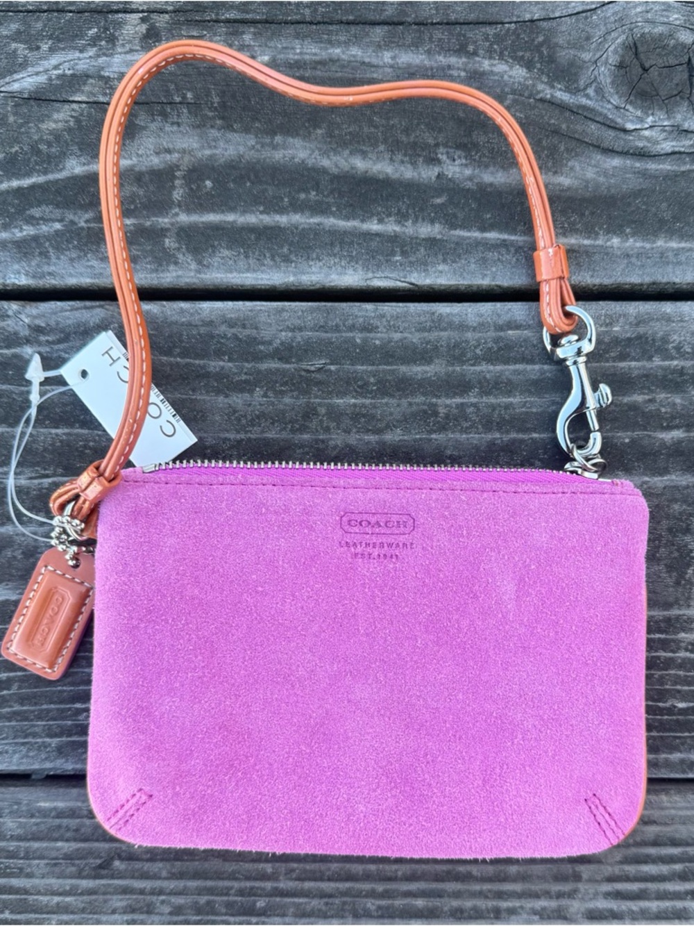 New Coach Wristlet in Pink Suede